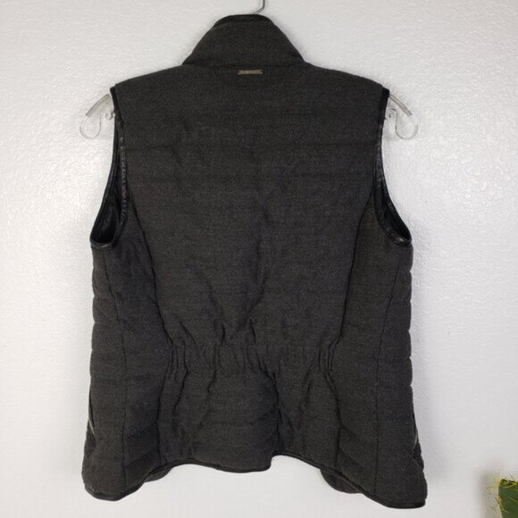 Massimo Dutti Puffer Vest Snap Buttons size XS Black/ Gray Leather Trim - Picture 7 of 15